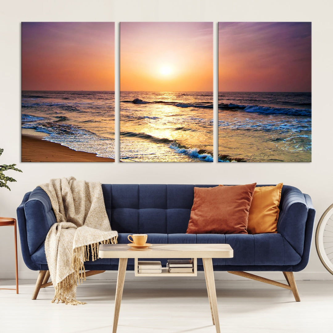 Extra Large Ocean Sunset Beach Coastal Wall Art Canvas Print for Office Decor