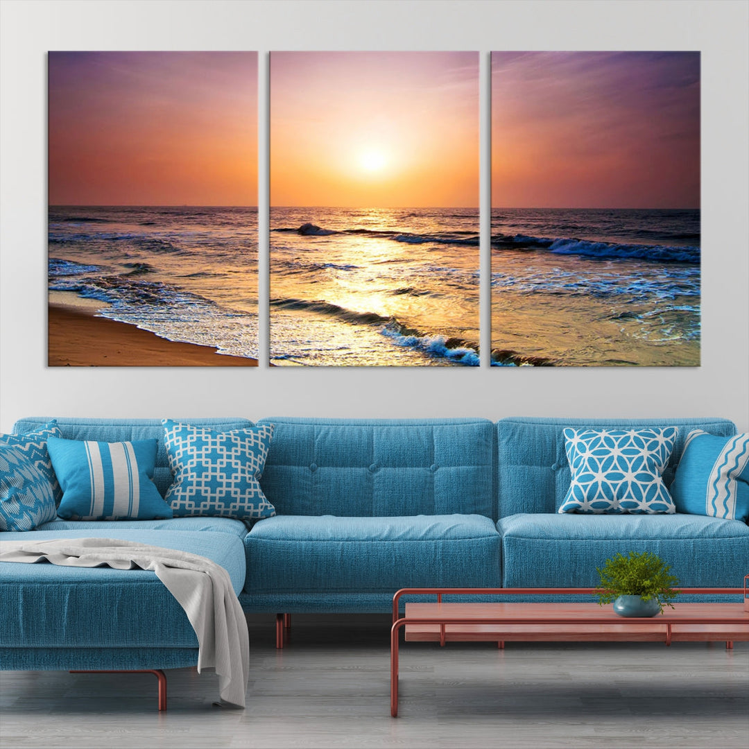 Extra Large Ocean Sunset Beach Coastal Wall Art Canvas Print for Office Decor