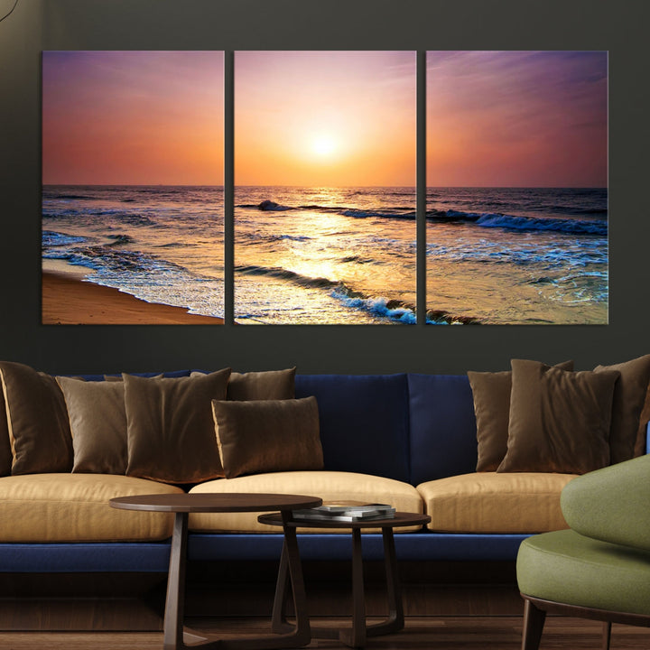 Extra Large Ocean Sunset Beach Coastal Wall Art Canvas Print for Office Decor