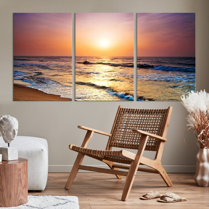 Extra Large Ocean Sunset Beach Coastal Wall Art Canvas Print for Office Decor