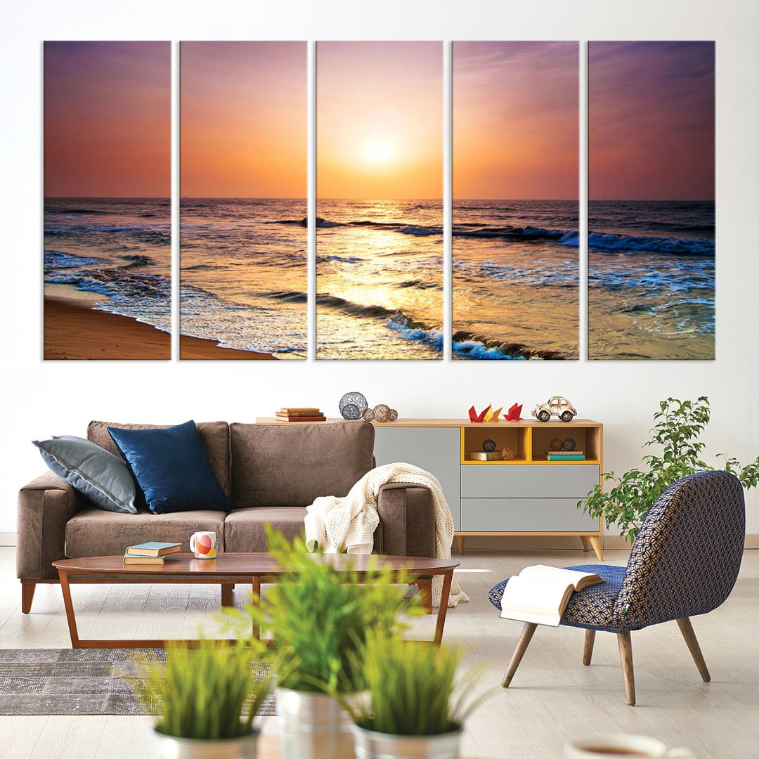 Extra Large Ocean Sunset Beach Coastal Wall Art Canvas Print for Office Decor