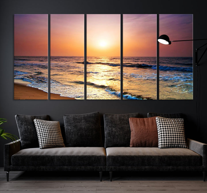 Extra Large Ocean Sunset Beach Coastal Wall Art Canvas Print for Office Decor