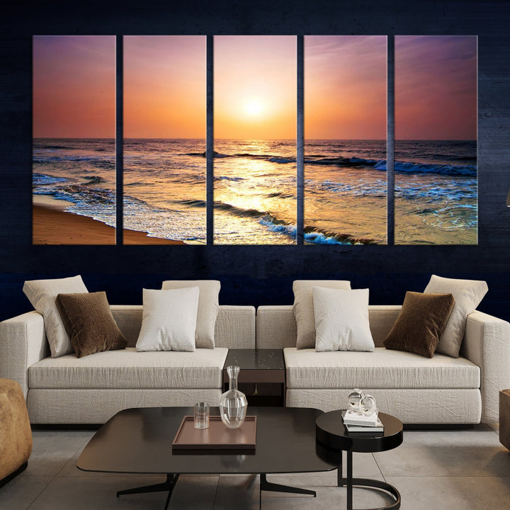 Extra Large Ocean Sunset Beach Coastal Wall Art Canvas Print for Office Decor