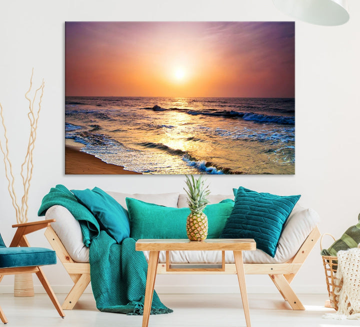 Extra Large Ocean Sunset Beach Coastal Wall Art Canvas Print for Office Decor