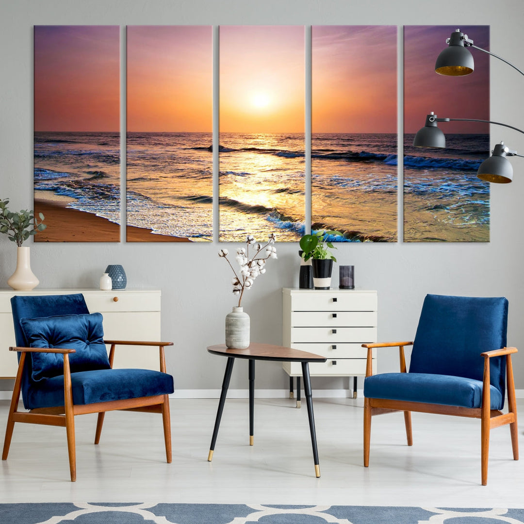 Extra Large Ocean Sunset Beach Coastal Wall Art Canvas Print for Office Decor