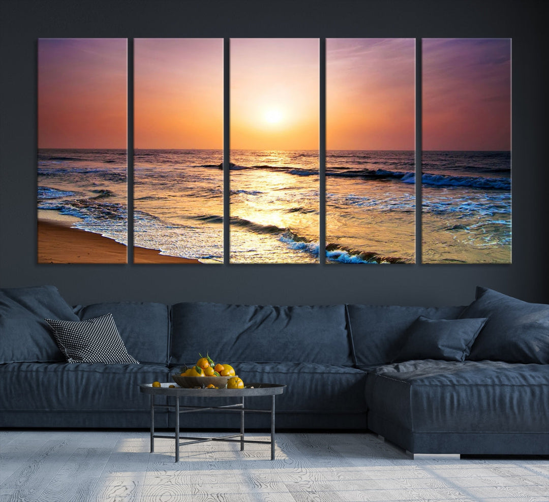 Extra Large Ocean Sunset Beach Coastal Wall Art Canvas Print for Office Decor