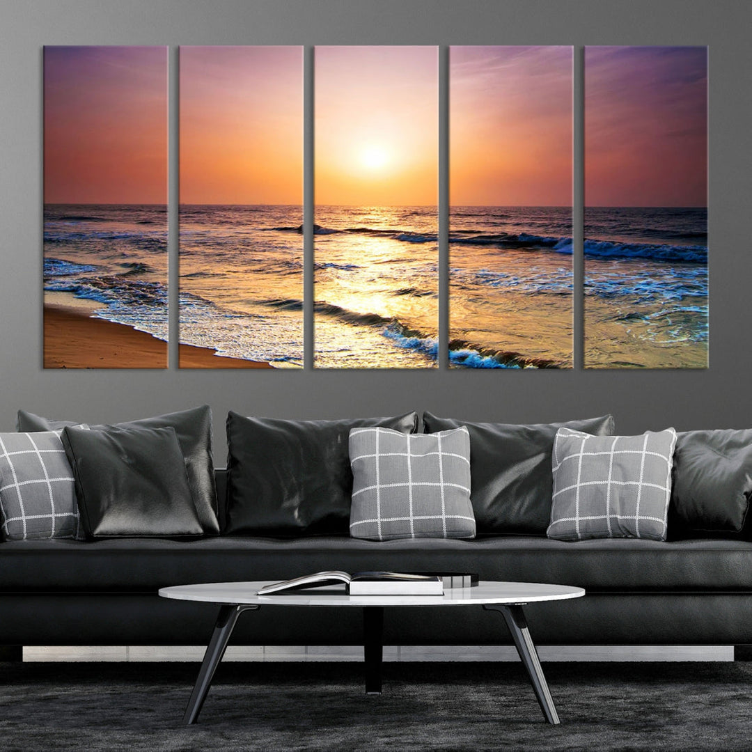 Extra Large Ocean Sunset Beach Coastal Wall Art Canvas Print for Office Decor