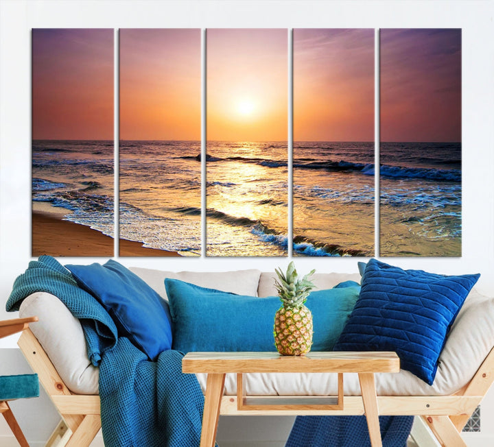 Extra Large Ocean Sunset Beach Coastal Wall Art Canvas Print for Office Decor