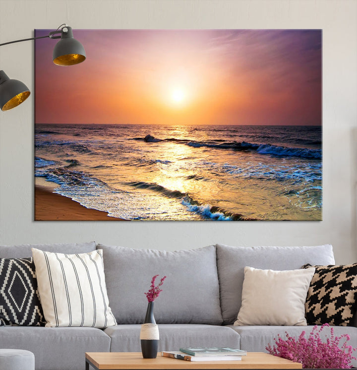 Extra Large Ocean Sunset Beach Coastal Wall Art Canvas Print for Office Decor