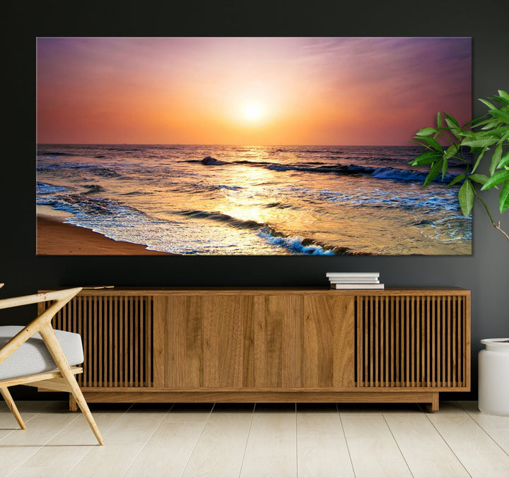 Extra Large Ocean Sunset Beach Coastal Wall Art Canvas Print for Office Decor