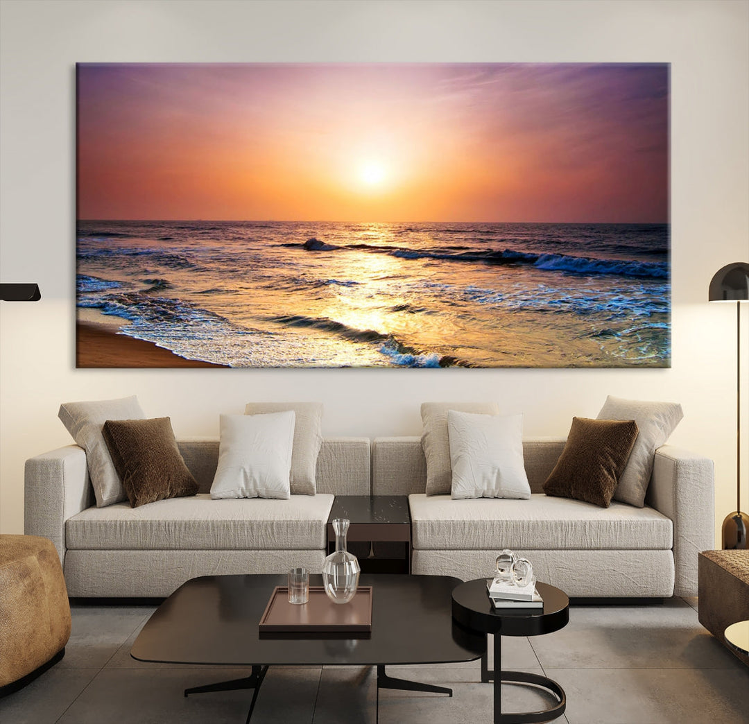 Extra Large Ocean Sunset Beach Coastal Wall Art Canvas Print for Office Decor