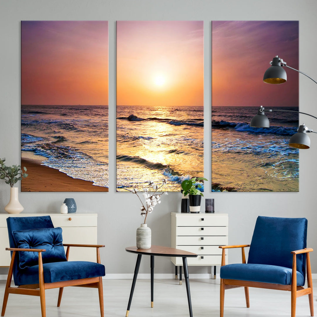 Extra Large Ocean Sunset Beach Coastal Wall Art Canvas Print for Office Decor