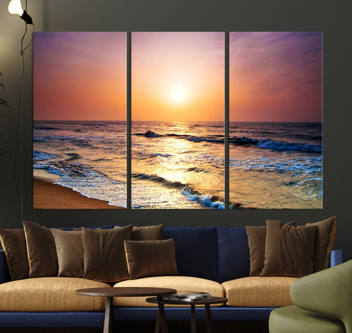 Extra Large Ocean Sunset Beach Coastal Wall Art Canvas Print for Office Decor