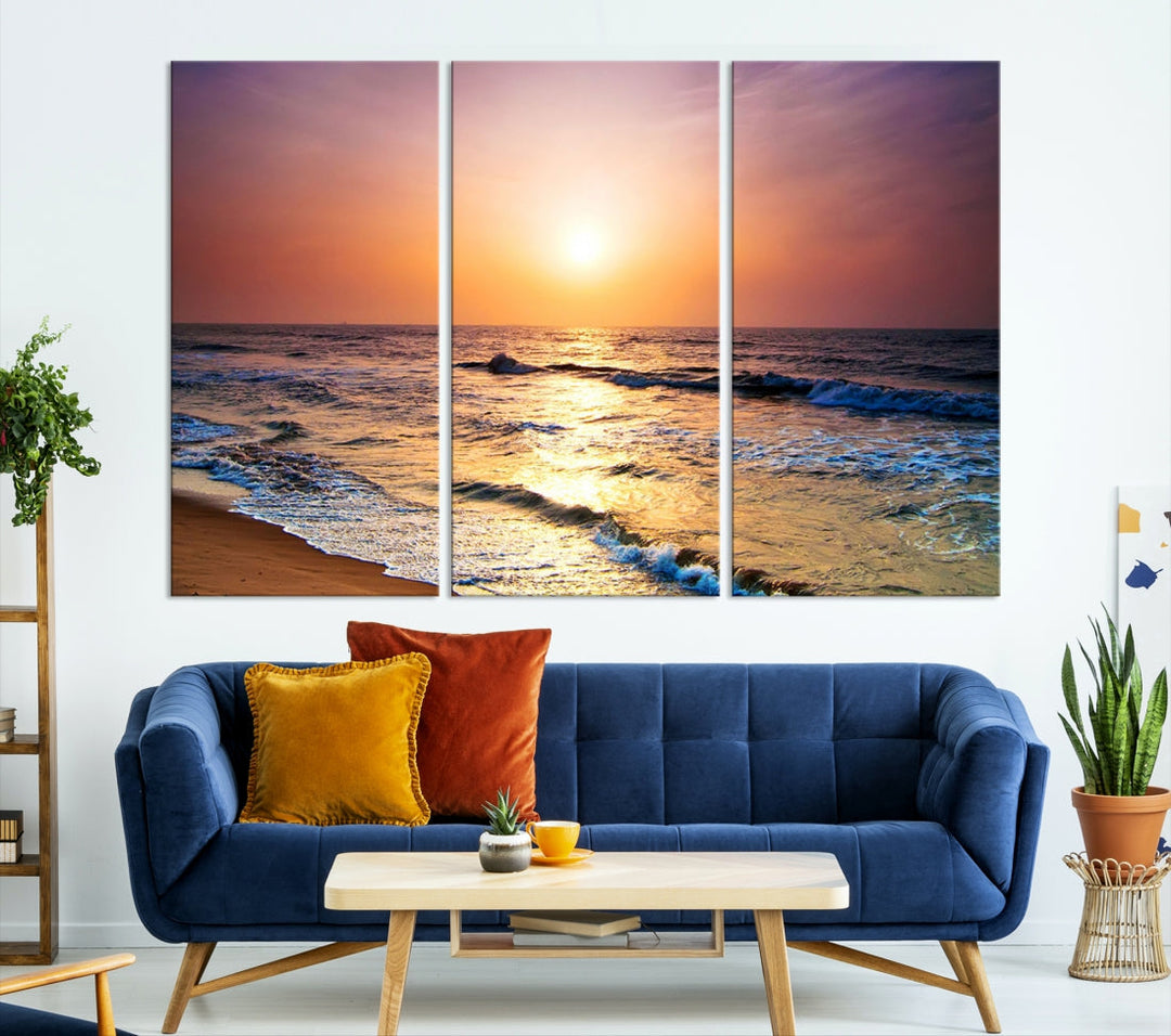 Extra Large Ocean Sunset Beach Coastal Wall Art Canvas Print for Office Decor