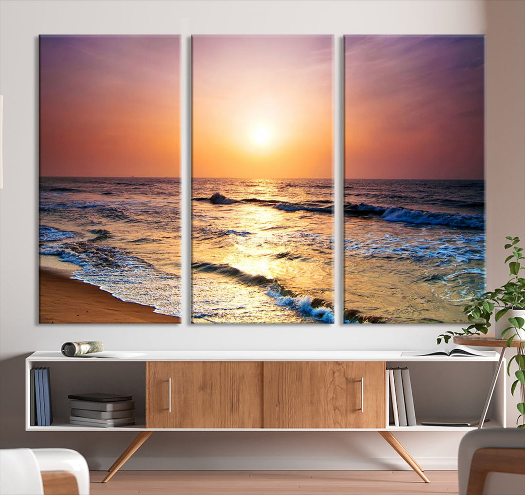 Extra Large Ocean Sunset Beach Coastal Wall Art Canvas Print for Office Decor