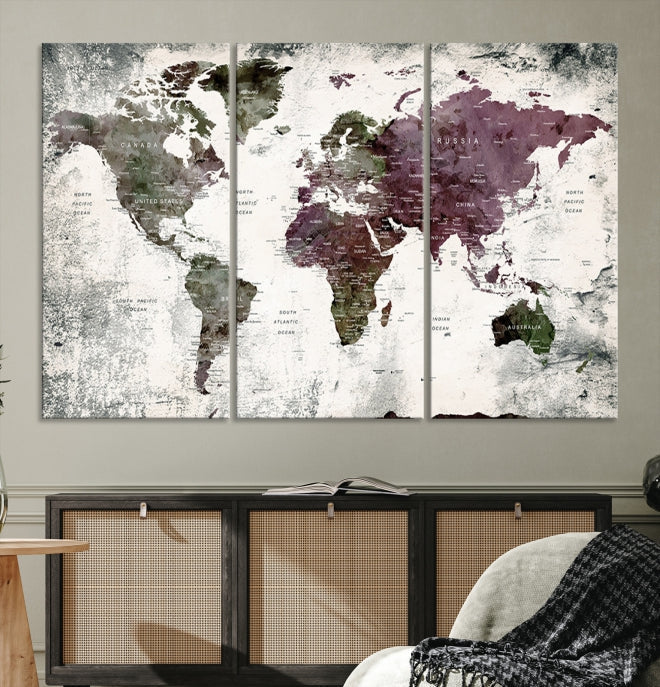 Extra Large Push Pin World Map Canvas Wall Art Detailed Travel Map Print