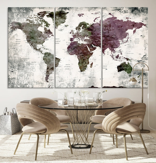 Extra Large Push Pin World Map Canvas Wall Art Detailed Travel Map Print