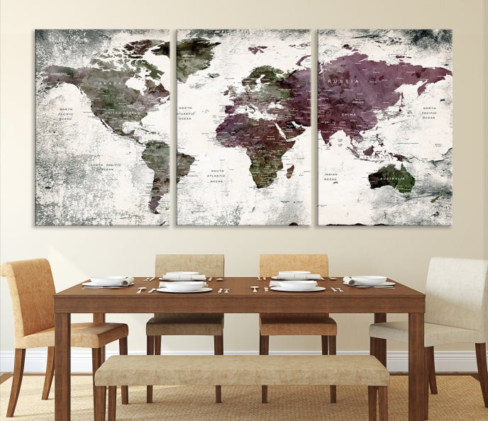 Extra Large Push Pin World Map Canvas Wall Art Detailed Travel Map Print