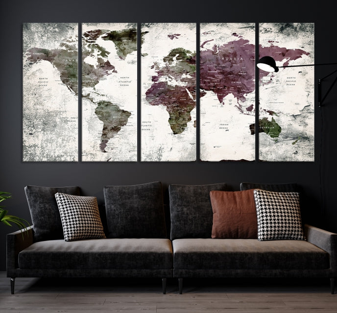 Extra Large Push Pin World Map Canvas Wall Art Detailed Travel Map Print