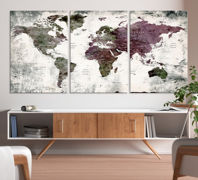 Extra Large Push Pin World Map Canvas Wall Art Detailed Travel Map Print