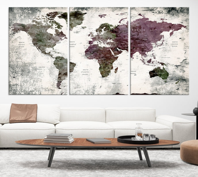 Extra Large Push Pin World Map Canvas Wall Art Detailed Travel Map Print