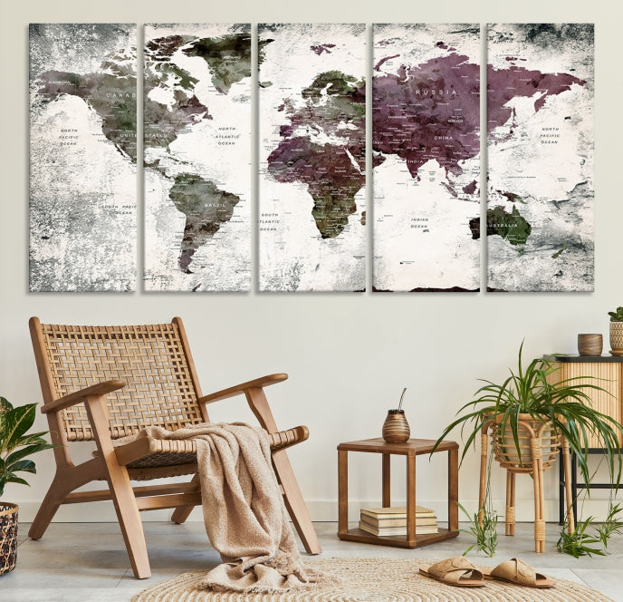 Extra Large Push Pin World Map Canvas Wall Art Detailed Travel Map Print