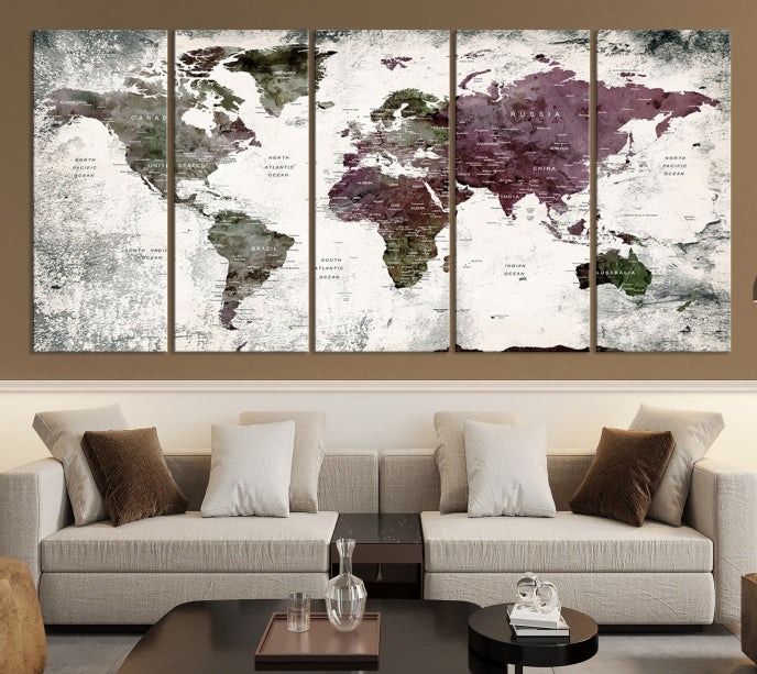 Extra Large Push Pin World Map Canvas Wall Art Detailed Travel Map Print