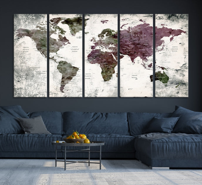 Extra Large Push Pin World Map Canvas Wall Art Detailed Travel Map Print