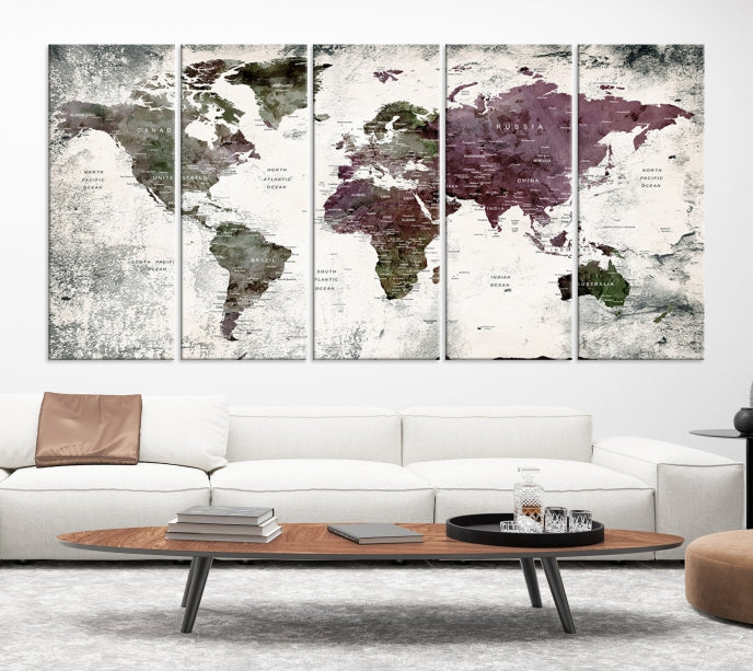 Extra Large Push Pin World Map Canvas Wall Art Detailed Travel Map Print