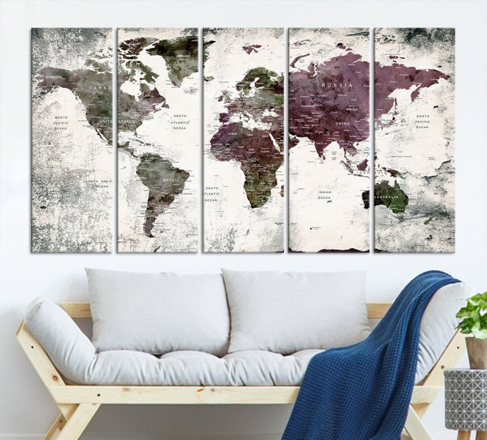 Extra Large Push Pin World Map Canvas Wall Art Detailed Travel Map Print