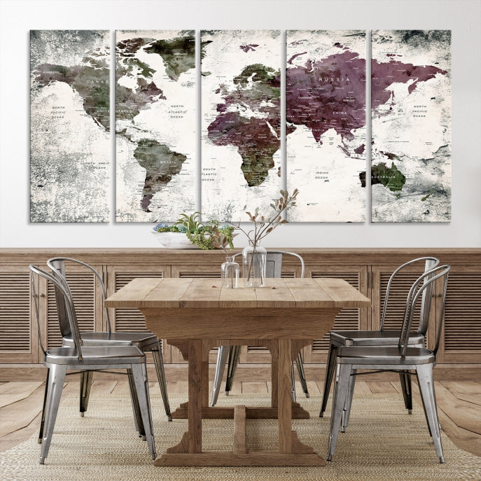 Extra Large Push Pin World Map Canvas Wall Art Detailed Travel Map Print