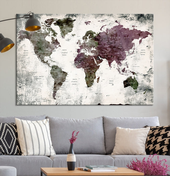 Extra Large Push Pin World Map Canvas Wall Art Detailed Travel Map Print