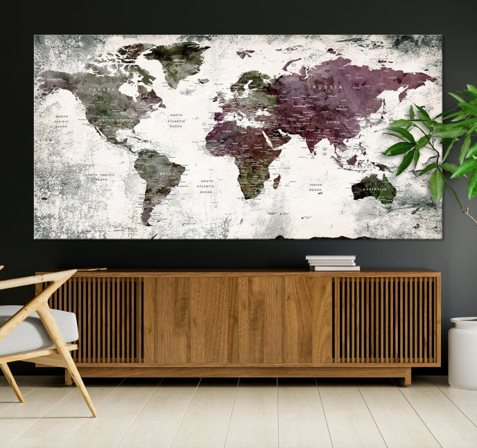 Extra Large Push Pin World Map Canvas Wall Art Detailed Travel Map Print