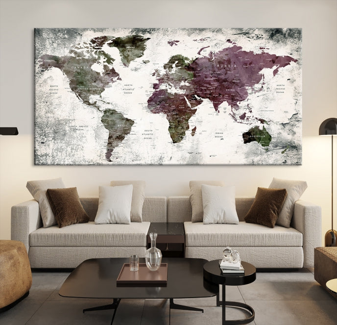 Extra Large Push Pin World Map Canvas Wall Art Detailed Travel Map Print