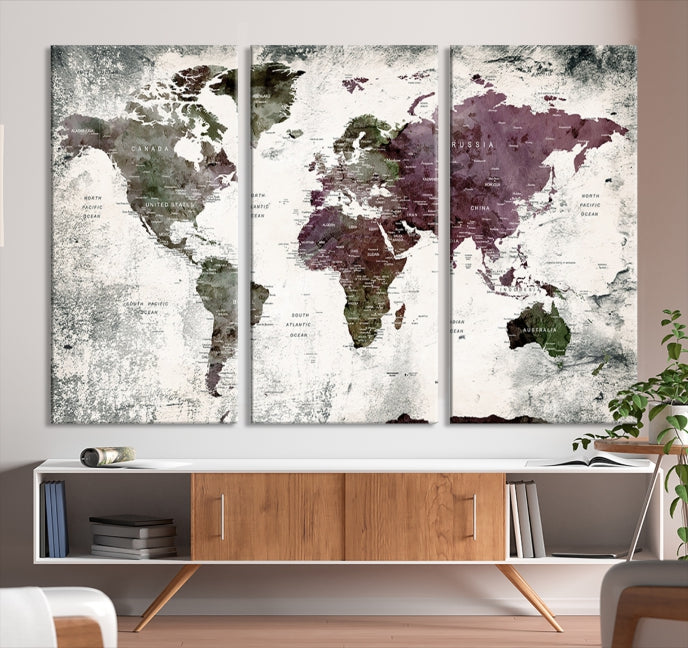 Extra Large Push Pin World Map Canvas Wall Art Detailed Travel Map Print