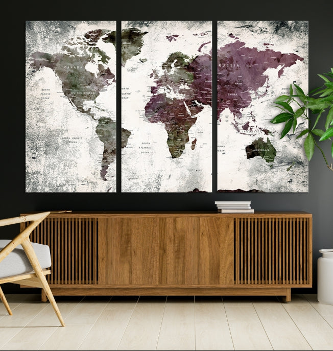 Extra Large Push Pin World Map Canvas Wall Art Detailed Travel Map Print