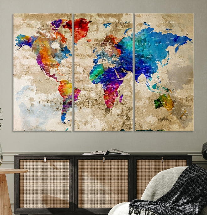 Extra Large Push Pin World Map Framed Detailed Travel Map Canvas Wall Art Print