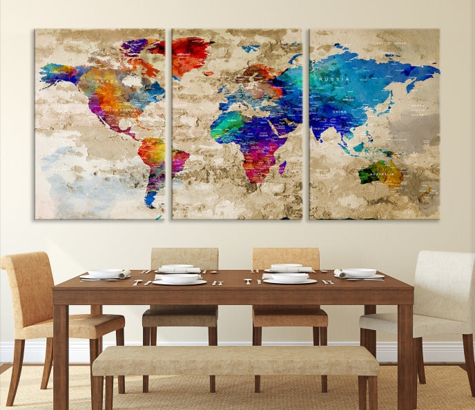 Extra Large Push Pin World Map Framed Detailed Travel Map Canvas Wall Art Print