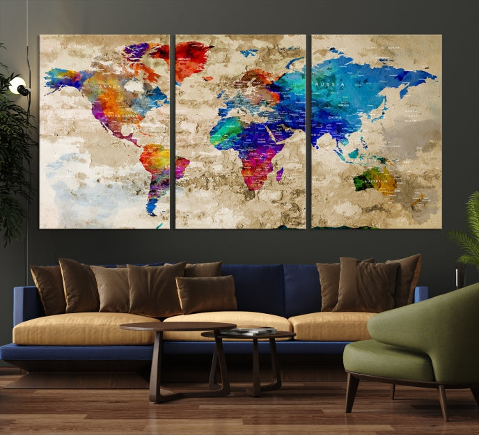 Extra Large Push Pin World Map Framed Detailed Travel Map Canvas Wall Art Print