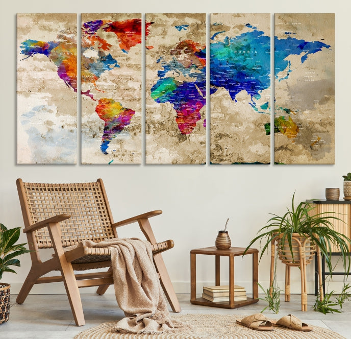 Extra Large Push Pin World Map Framed Detailed Travel Map Canvas Wall Art Print