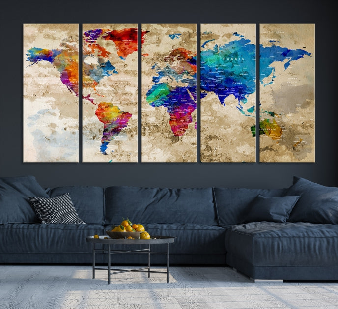 Extra Large Push Pin World Map Framed Detailed Travel Map Canvas Wall Art Print