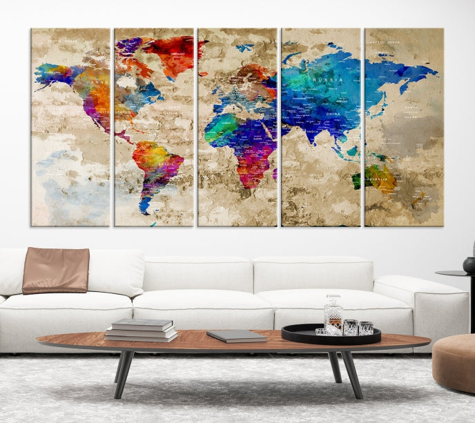 Extra Large Push Pin World Map Framed Detailed Travel Map Canvas Wall Art Print