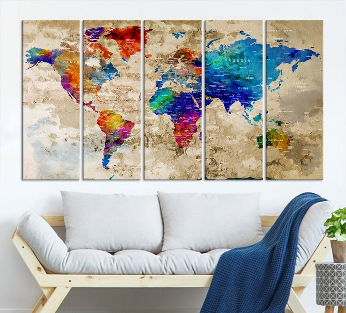 Extra Large Push Pin World Map Framed Detailed Travel Map Canvas Wall Art Print