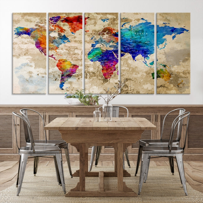 Extra Large Push Pin World Map Framed Detailed Travel Map Canvas Wall Art Print