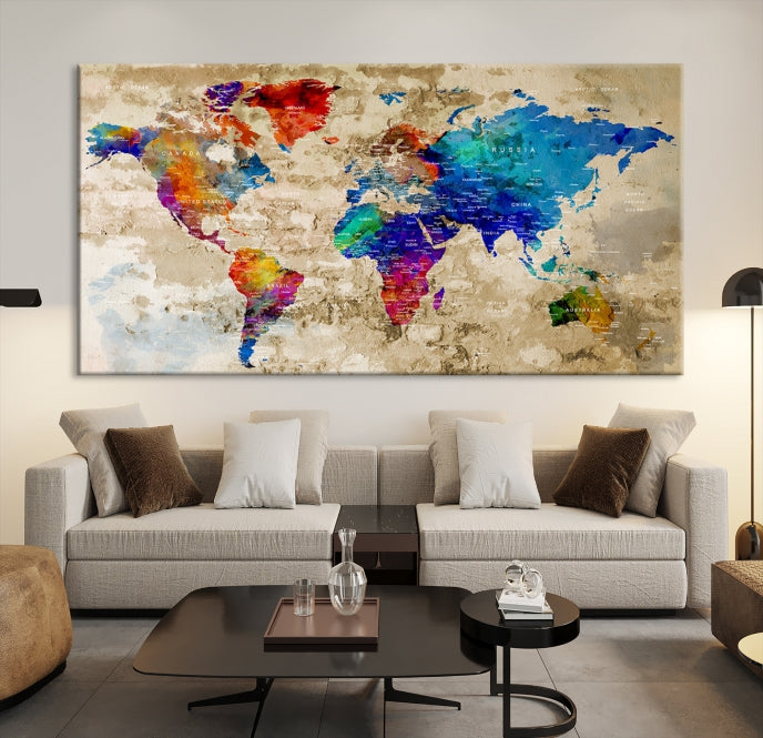 Extra Large Push Pin World Map Framed Detailed Travel Map Canvas Wall Art Print