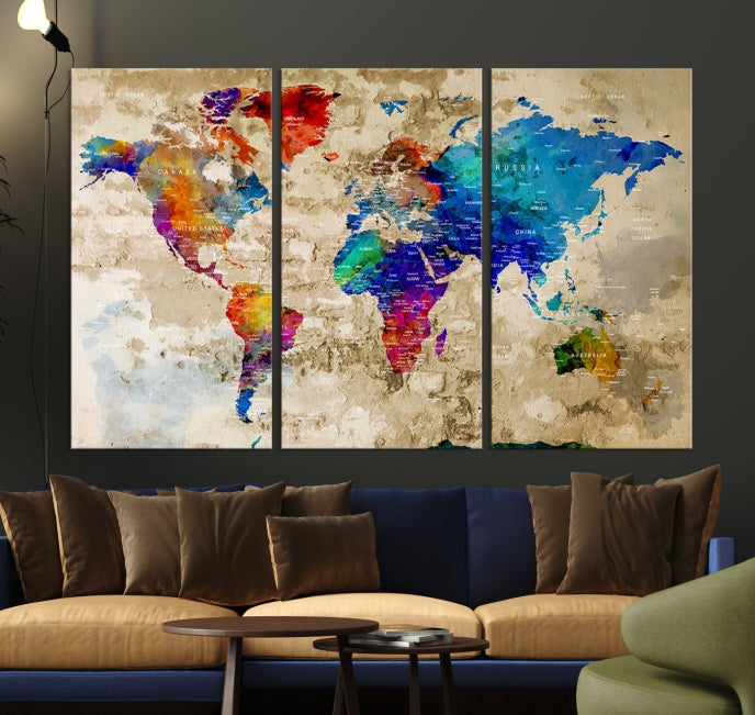 Extra Large Push Pin World Map Framed Detailed Travel Map Canvas Wall Art Print