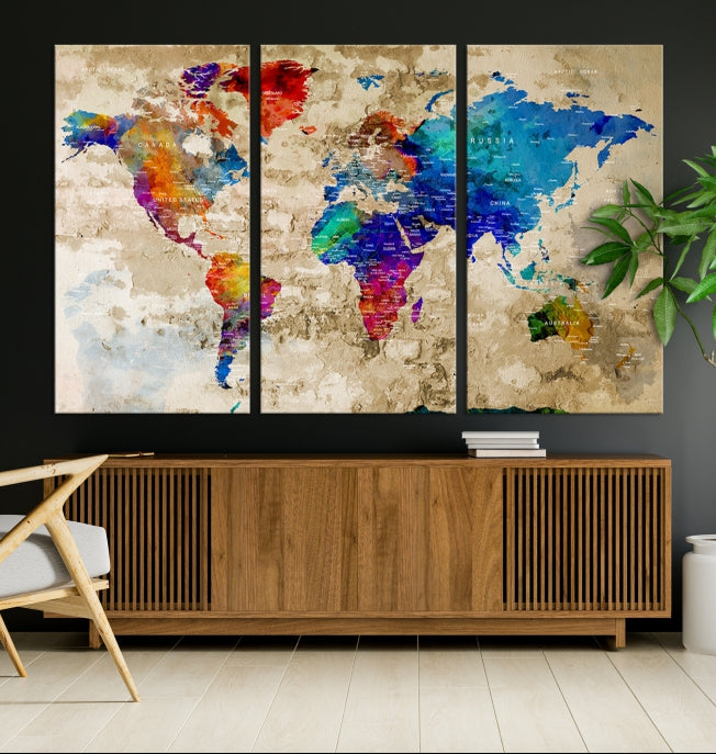 Extra Large Push Pin World Map Framed Detailed Travel Map Canvas Wall Art Print