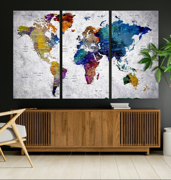 Extra Large Push Pin World Map Wall Art Canvas Print Birthday Traveler Gift