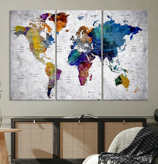 Extra Large Push Pin World Map Wall Art Canvas Print Birthday Traveler Gift