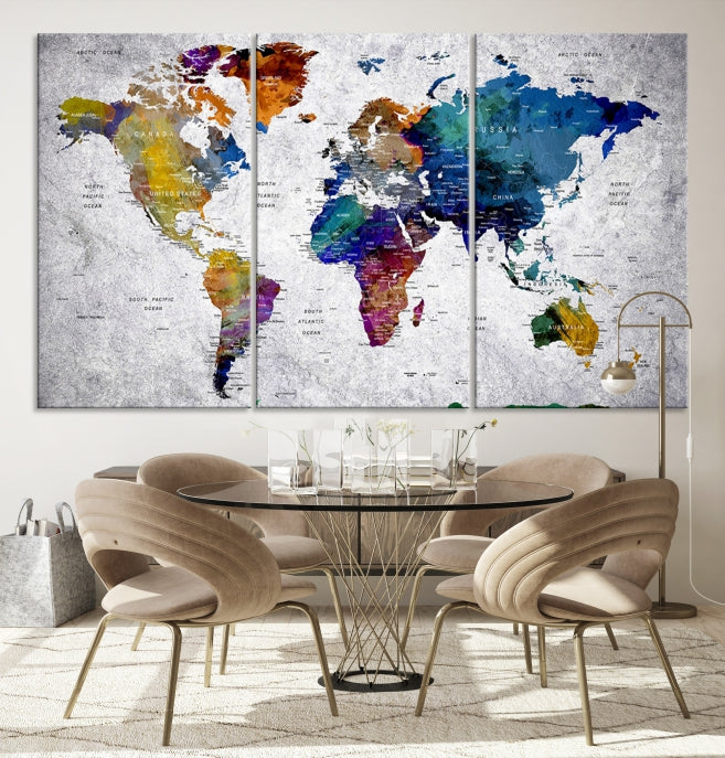 Extra Large Push Pin World Map Wall Art Canvas Print Birthday Traveler Gift